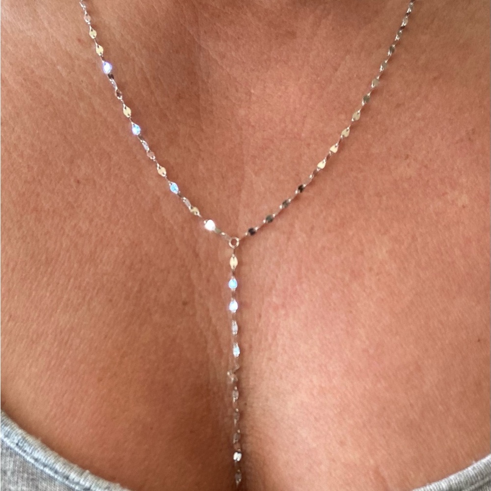 Mother’s Day Elegant 14k White Gold Lariat Necklace Simple Jewelry Gift